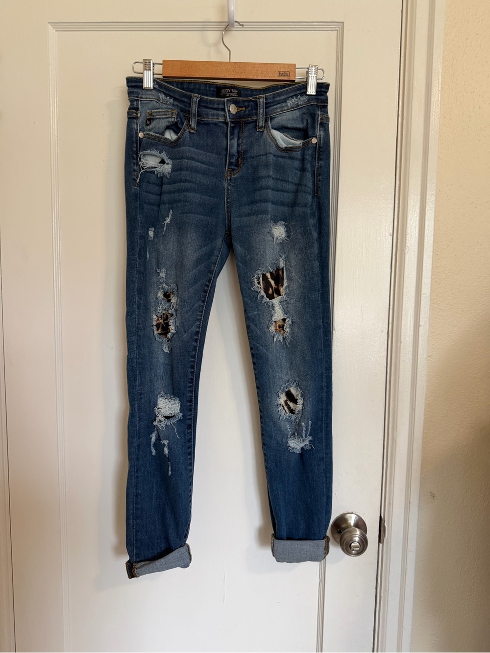 Judy Blue Skinny Fit High Waisted Jeans 7/28 Dark Blue Faded Distressed Stretch